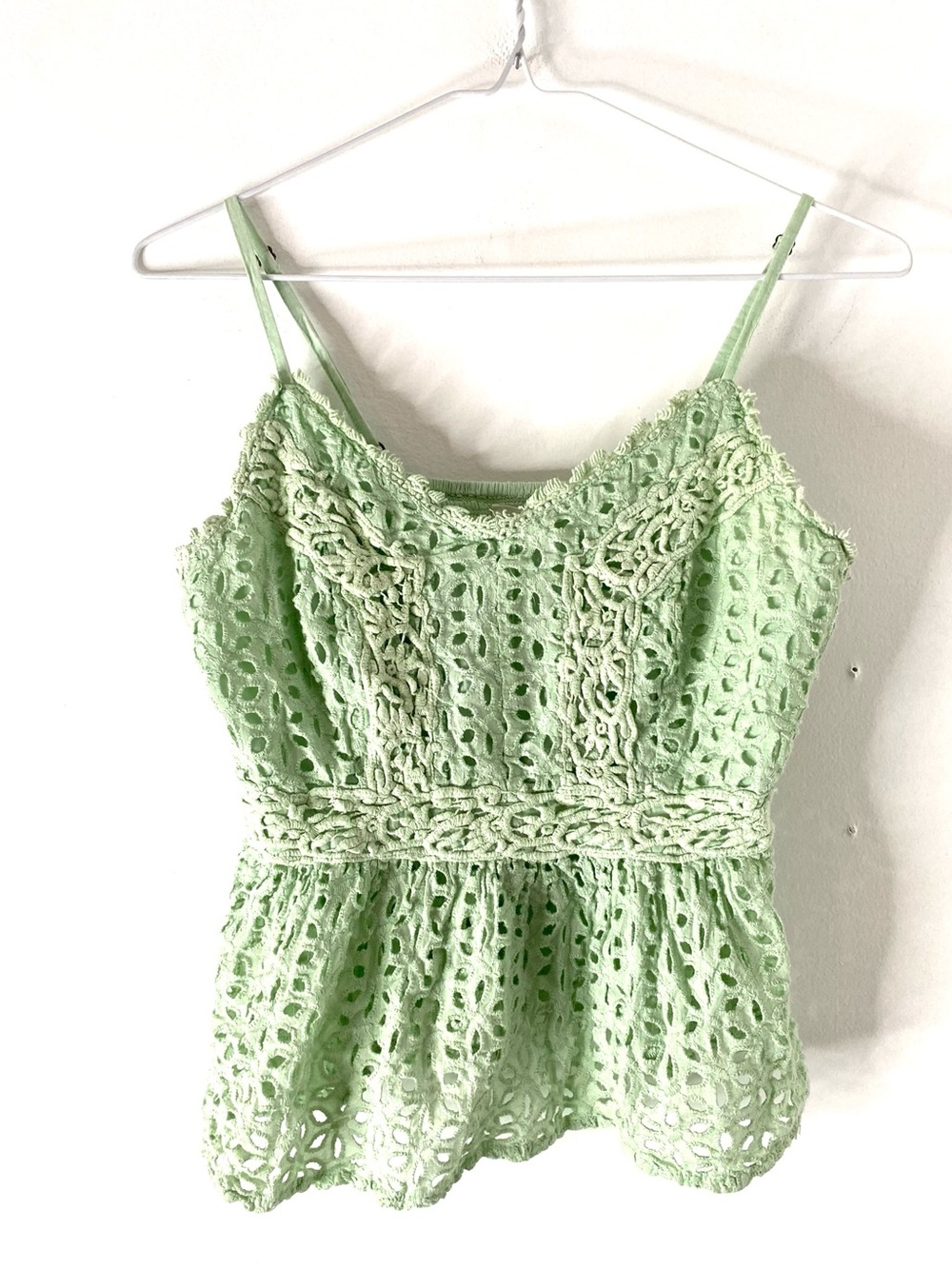 Japna Mint Green Eyelet Lace Peplum Cami Tank Top Cotton Boho